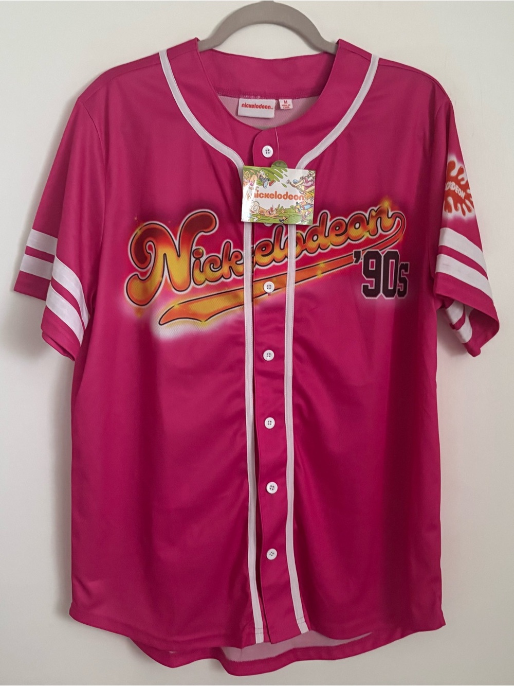 Nickelodeon 90's Cartoon Baseball Jersey Hot pink retro size Medium.